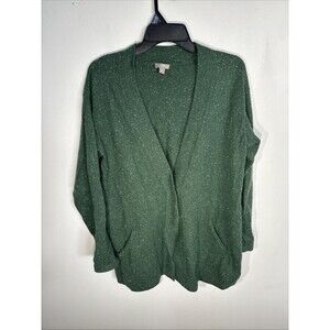 J. Jill cardigan long sleeve green w/ confetti 2 frnt pockets Sz M Angora Blend